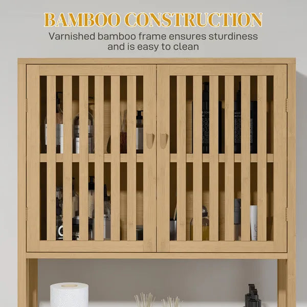 HOMCOM Over the Toilet Cabinet, Bamboo Bathroom Above Toilet Storage with Slatted Doors and Adjustable Shelf, Natural - product image 6