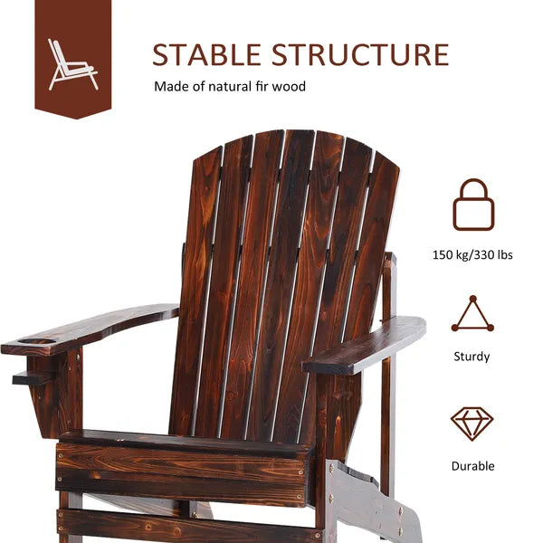 Outsunny Oversized Adirondack Chair, Outdoor Fire Pit and Porch Seating, Classic Log Lounge with Built-in Cupholder for Patio, Lawn, Deck, Brown - product image 6