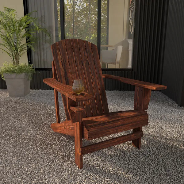 Outsunny Oversized Adirondack Chair, Outdoor Fire Pit and Porch Seating, Classic Log Lounge with Built-in Cupholder for Patio, Lawn, Deck, Brown - product image 9