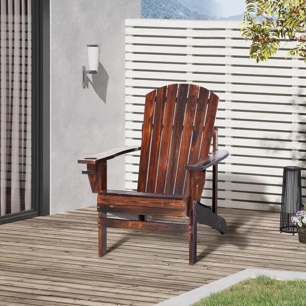 Outsunny Oversized Adirondack Chair, Outdoor Fire Pit and Porch Seating, Classic Log Lounge with Built-in Cupholder for Patio, Lawn, Deck, Brown - product image 2