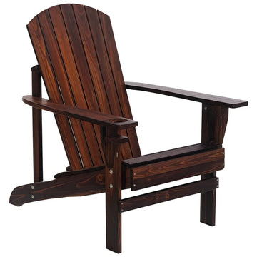 Outsunny Oversized Adirondack Chair, Outdoor Fire Pit and Porch Seating, Classic Log Lounge with Built-in Cupholder for Patio, Lawn, Deck, Brown - product image 1