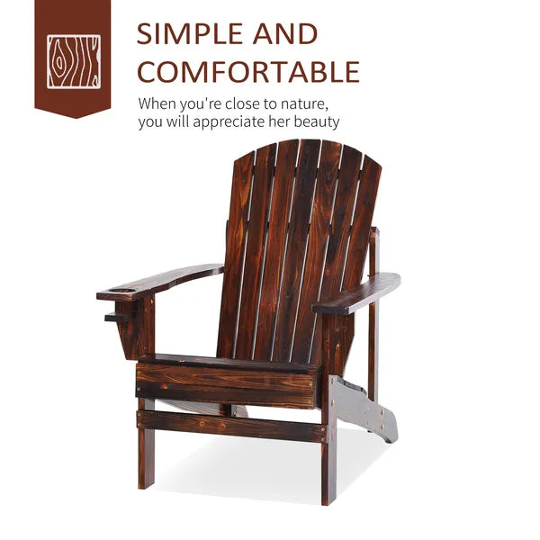 Outsunny Oversized Adirondack Chair, Outdoor Fire Pit and Porch Seating, Classic Log Lounge with Built-in Cupholder for Patio, Lawn, Deck, Brown - product image 4