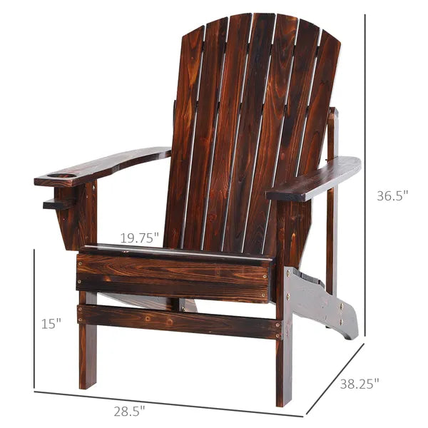 Outsunny Oversized Adirondack Chair, Outdoor Fire Pit and Porch Seating, Classic Log Lounge with Built-in Cupholder for Patio, Lawn, Deck, Brown - product image 3