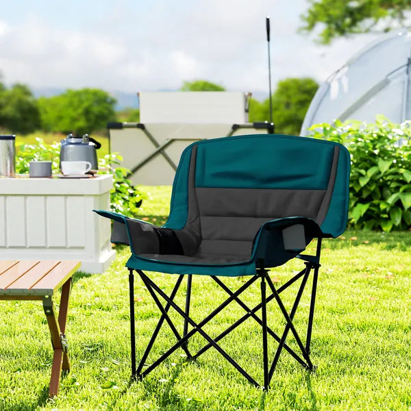 Outsunny Padded Camping Chair for Adults, Portable Folding Camping Chair with Side Pockets, Cup Holders, Carry Bag, Black - product image 2