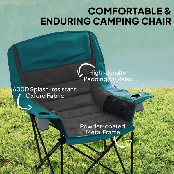 Outsunny Padded Camping Chair for Adults, Portable Folding Camping Chair with Side Pockets, Cup Holders, Carry Bag, Black - product image 4
