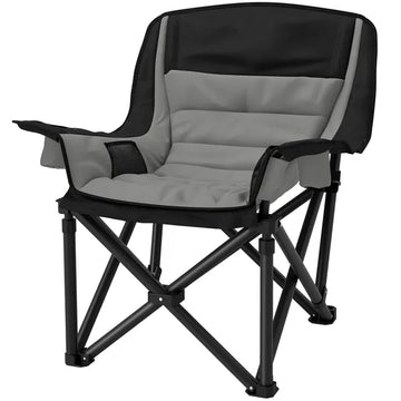 Outsunny Padded Camping Chair for Adults, Portable Folding Camping Chair with Side Pockets, Cup Holders, Carry Bag, Gray - product image 1