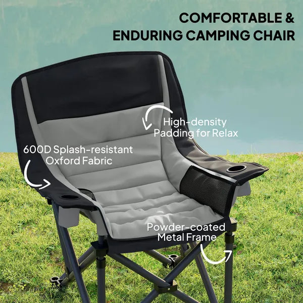 Outsunny Padded Camping Chair for Adults, Portable Folding Camping Chair with Side Pockets, Cup Holders, Carry Bag, Gray - product image 4