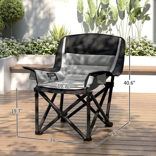 Outsunny Padded Camping Chair for Adults, Portable Folding Camping Chair with Side Pockets, Cup Holders, Carry Bag, Gray - product image 3