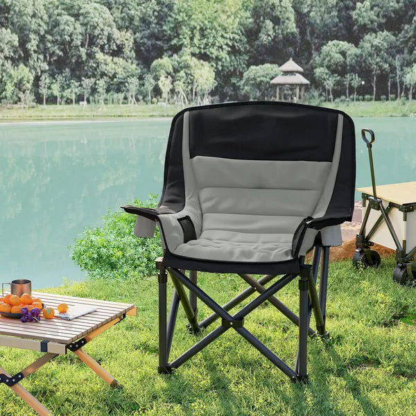 Outsunny Padded Camping Chair for Adults, Portable Folding Camping Chair with Side Pockets, Cup Holders, Carry Bag, Gray - product image 7