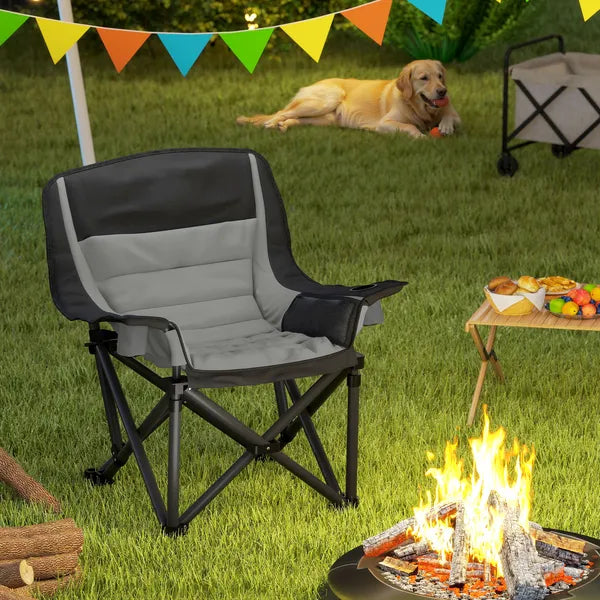 Outsunny Padded Camping Chair for Adults, Portable Folding Camping Chair with Side Pockets, Cup Holders, Carry Bag, Gray - product image 2