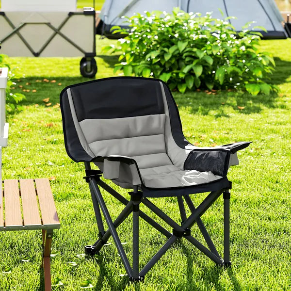Outsunny Padded Camping Chair for Adults, Portable Folding Camping Chair with Side Pockets, Cup Holders, Carry Bag, Gray - product image 8