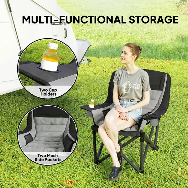 Outsunny Padded Camping Chair for Adults, Portable Folding Camping Chair with Side Pockets, Cup Holders, Carry Bag, Gray - product image 5