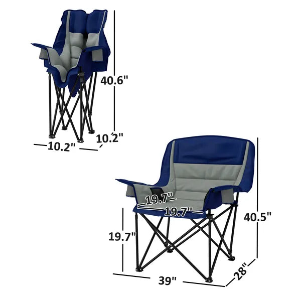 Outsunny Padded Camping Chair for Adults, Portable Folding Camping Chair with Side Pockets, Cup Holders, Carry Bag, Light Gray - product image 3