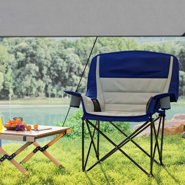 Outsunny Padded Camping Chair for Adults, Portable Folding Camping Chair with Side Pockets, Cup Holders, Carry Bag, Light Gray - product image 7
