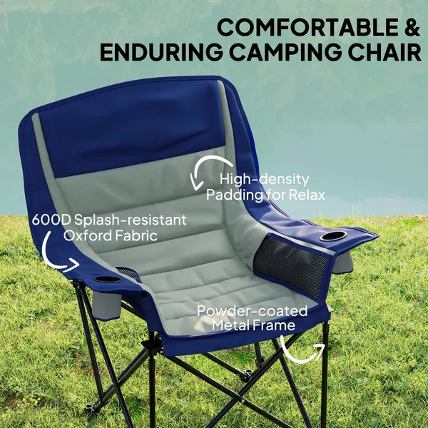 Outsunny Padded Camping Chair for Adults, Portable Folding Camping Chair with Side Pockets, Cup Holders, Carry Bag, Light Gray - product image 4