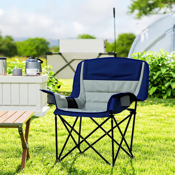 Outsunny Padded Camping Chair for Adults, Portable Folding Camping Chair with Side Pockets, Cup Holders, Carry Bag, Light Gray - product image 2