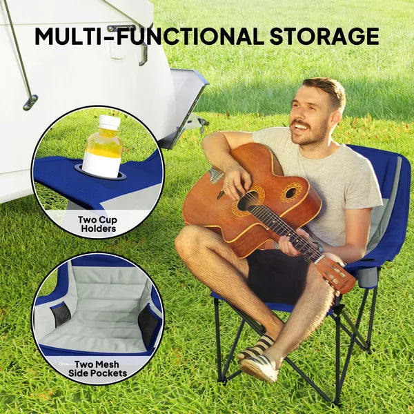Outsunny Padded Camping Chair for Adults, Portable Folding Camping Chair with Side Pockets, Cup Holders, Carry Bag, Light Gray - product image 5