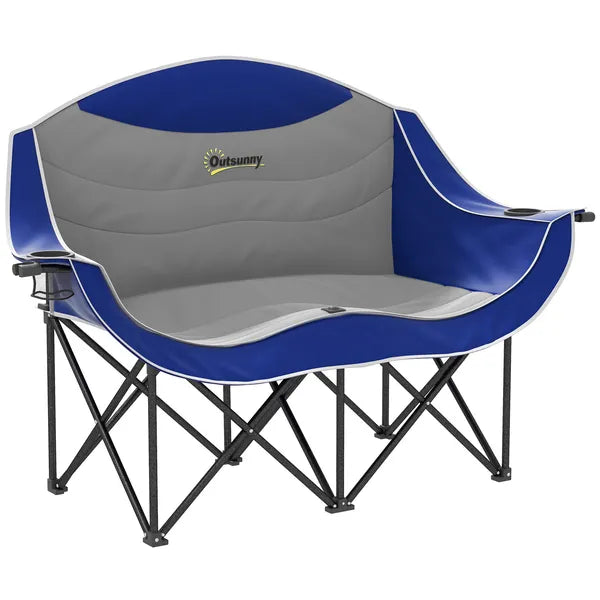 2 Person Padded Folding Camping Chair with Cup Holders and Carry Bag, Blue - product image 12