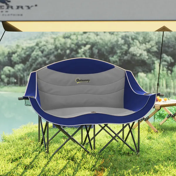 2 Person Padded Folding Camping Chair with Cup Holders and Carry Bag, Blue - product image 7