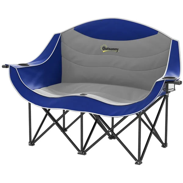 2 Person Padded Folding Camping Chair with Cup Holders and Carry Bag, Blue - product image 1