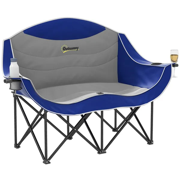 2 Person Padded Folding Camping Chair with Cup Holders and Carry Bag, Blue - product image 11