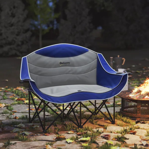 2 Person Padded Folding Camping Chair with Cup Holders and Carry Bag, Blue - product image 10