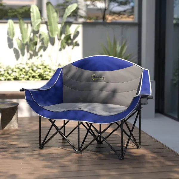 2 Person Padded Folding Camping Chair with Cup Holders and Carry Bag, Blue - product image 9