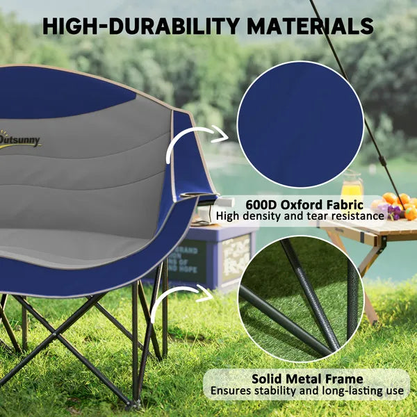 2 Person Padded Folding Camping Chair with Cup Holders and Carry Bag, Blue - product image 5
