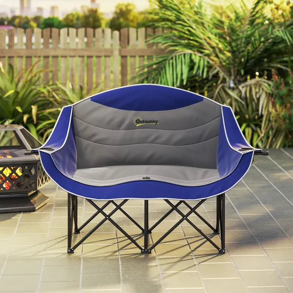 2 Person Padded Folding Camping Chair with Cup Holders and Carry Bag, Blue - product image 8