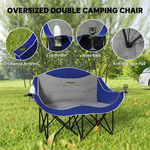 2 Person Padded Folding Camping Chair with Cup Holders and Carry Bag, Blue - product image 4