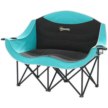Outsunny Padded Folding Camp Chair for Adults, Double Camping Chairwith Armrests, Cup Holders, Carry Bag for Outdoor, Green - product image 1