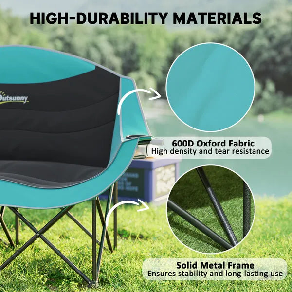Outsunny Padded Folding Camp Chair for Adults, Double Camping Chairwith Armrests, Cup Holders, Carry Bag for Outdoor, Green - product image 5
