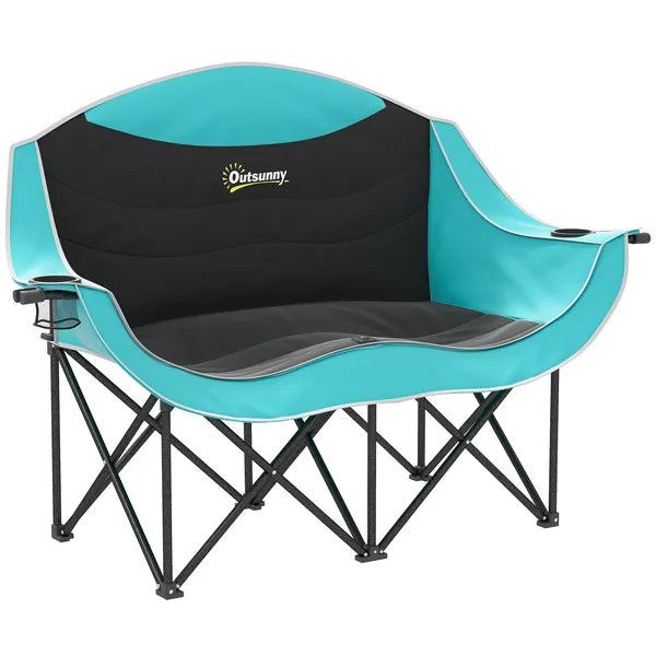 Outsunny Padded Folding Camp Chair for Adults, Double Camping Chairwith Armrests, Cup Holders, Carry Bag for Outdoor, Green - product image 12