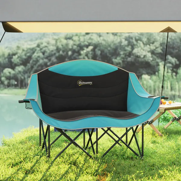 Outsunny Padded Folding Camp Chair for Adults, Double Camping Chairwith Armrests, Cup Holders, Carry Bag for Outdoor, Green - product image 7