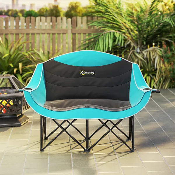 Outsunny Padded Folding Camp Chair for Adults, Double Camping Chairwith Armrests, Cup Holders, Carry Bag for Outdoor, Green - product image 8