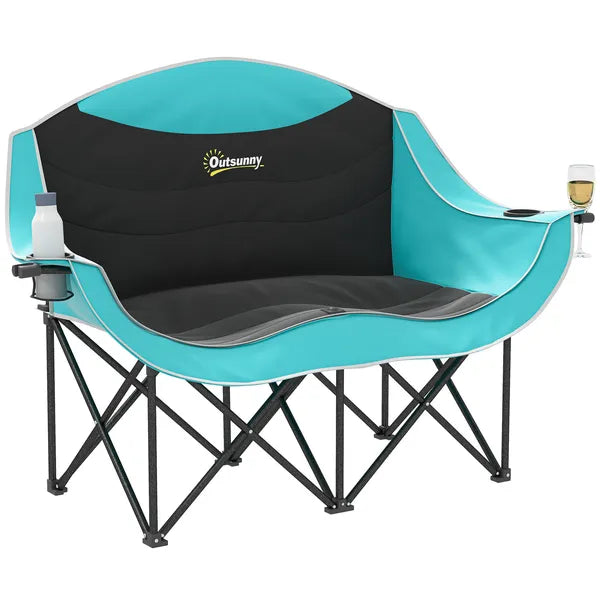 Outsunny Padded Folding Camp Chair for Adults, Double Camping Chairwith Armrests, Cup Holders, Carry Bag for Outdoor, Green - product image 11