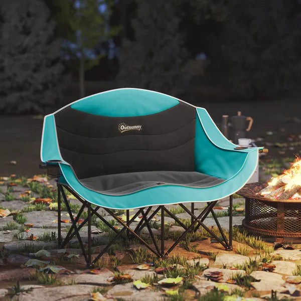 Outsunny Padded Folding Camp Chair for Adults, Double Camping Chairwith Armrests, Cup Holders, Carry Bag for Outdoor, Green - product image 10