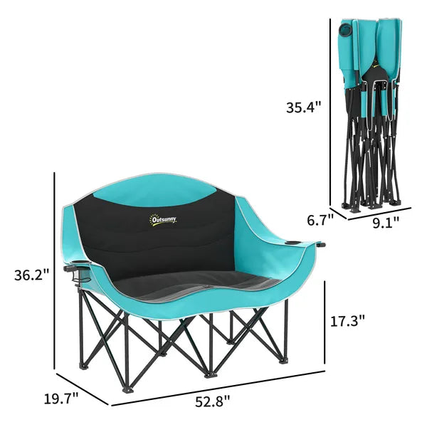 Outsunny Padded Folding Camp Chair for Adults, Double Camping Chairwith Armrests, Cup Holders, Carry Bag for Outdoor, Green - product image 3