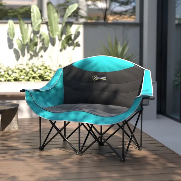 Outsunny Padded Folding Camp Chair for Adults, Double Camping Chairwith Armrests, Cup Holders, Carry Bag for Outdoor, Green - product image 9