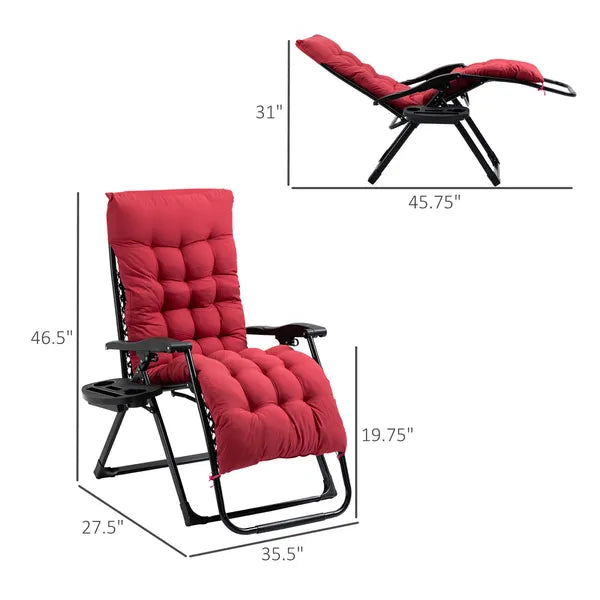 Padded Zero Gravity Chair, Folding Recliner Chair with Cup Holder Cushion, Red - product image 3