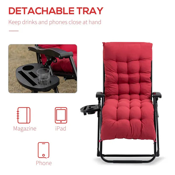 Padded Zero Gravity Chair, Folding Recliner Chair with Cup Holder Cushion, Red - product image 6