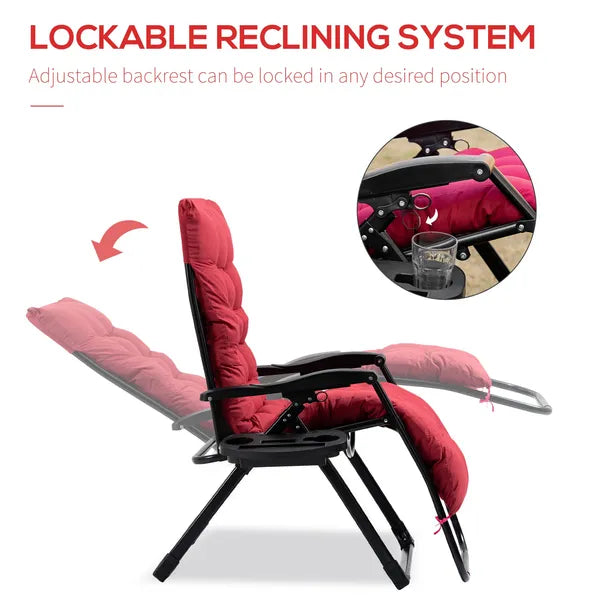 Padded Zero Gravity Chair, Folding Recliner Chair with Cup Holder Cushion, Red - product image 4