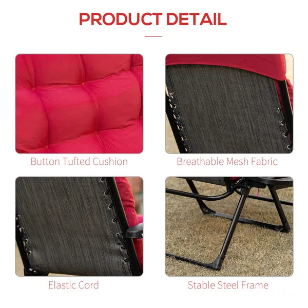 Padded Zero Gravity Chair, Folding Recliner Chair with Cup Holder Cushion, Red - product image 7