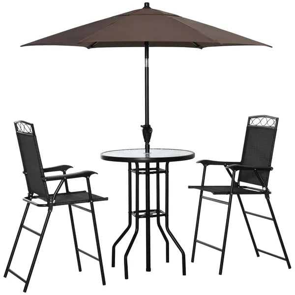 Outsunny Patio Bar Set 4 Piece Black for 2 Adjustable Tilt Umbrella Folding Chairs Glass Table - product image 11
