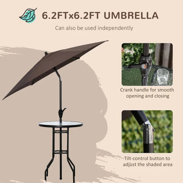 Outsunny Patio Bar Set 4 Piece Black for 2 Adjustable Tilt Umbrella Folding Chairs Glass Table - product image 6
