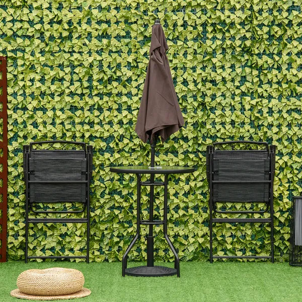 Outsunny Patio Bar Set 4 Piece Black for 2 Adjustable Tilt Umbrella Folding Chairs Glass Table - product image 7