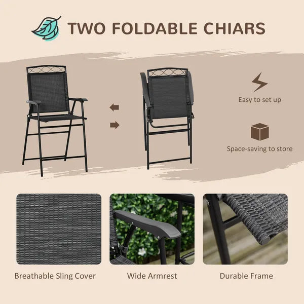 Outsunny Patio Bar Set 4 Piece Black for 2 Adjustable Tilt Umbrella Folding Chairs Glass Table - product image 5