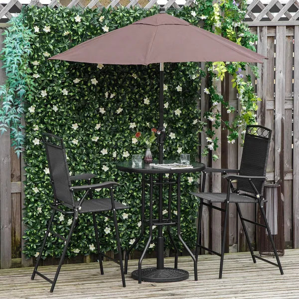 Outsunny Patio Bar Set 4 Piece Black for 2 Adjustable Tilt Umbrella Folding Chairs Glass Table - product image 2