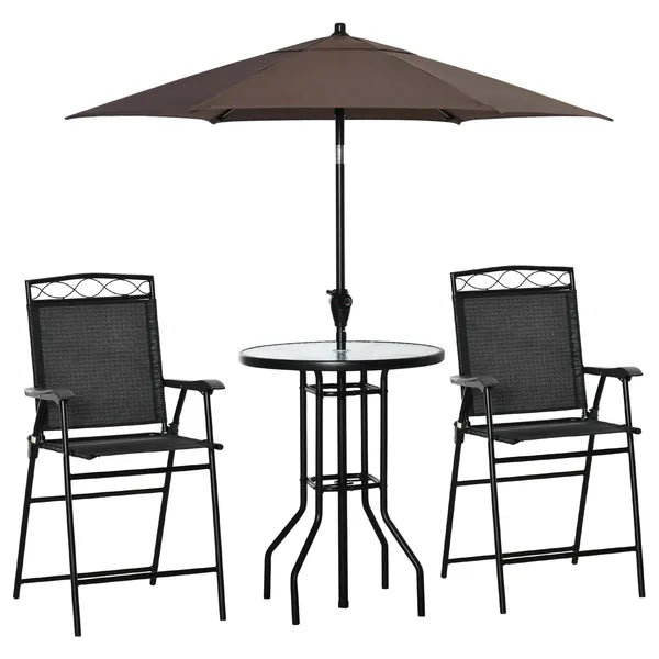 Outsunny Patio Bar Set 4 Piece Black for 2 Adjustable Tilt Umbrella Folding Chairs Glass Table - product image 1