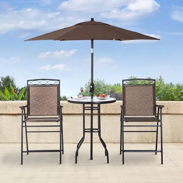 Outsunny Patio Bar Set for 2 with 6 Adjustable Tilt Umbrella Brown Outdoor Bistro Set Folding Chairs - product image 2